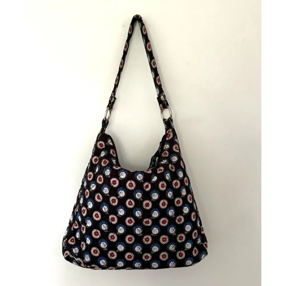 Vera Bradley Retired Night Owl Brown Black Quilted Cotton Hobo Shoulder Bag